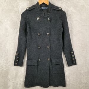 Zara Knit Angora/Wool Blend Military Style Double-Breasted Gray Cardigan Size M